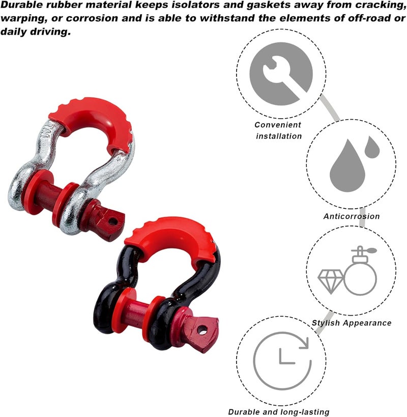 Wevdn D Ring Shackle Isolators Washers Kit, Rubber Shackle Isolators with Washers Fits Standard 3/4" Shackles, Soft Shackle Isolators Protect Shackle & Bumper Reduce Rattling (Red) - Image 4
